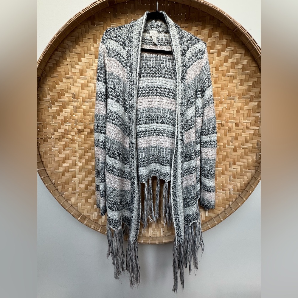 Chico's Striped Fringe Cardigan